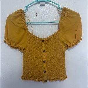 Mustard Yellow Puff-Sleeve Crop Top
